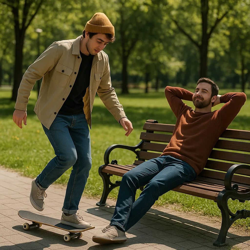 One Man Is Getting Off a Skateboard