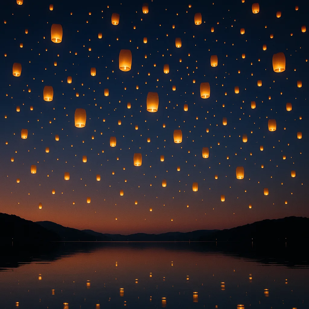 Thousands of Glowing Lanterns Ascend into the Twilight Sky