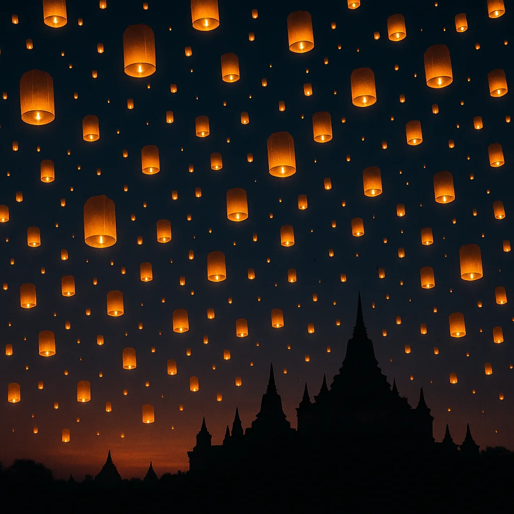 Thousands of Glowing Paper Lanterns Ascend into the Twilight Sky