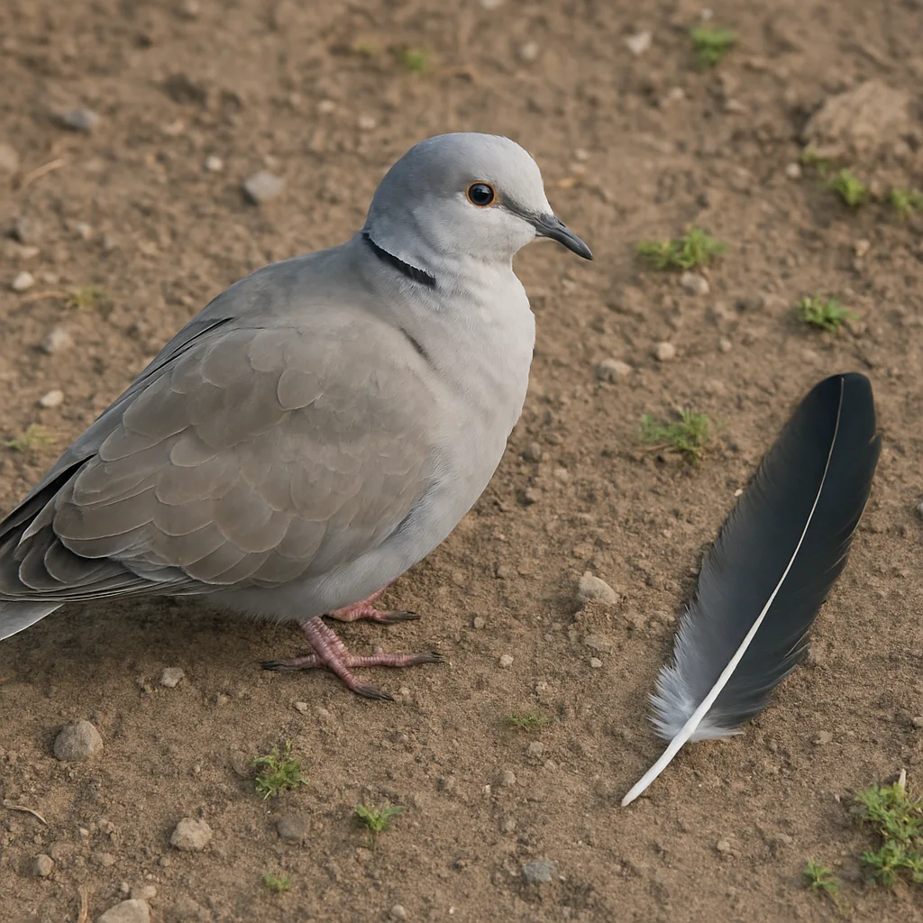 Dove with Gray Plumage Lies on the Ground