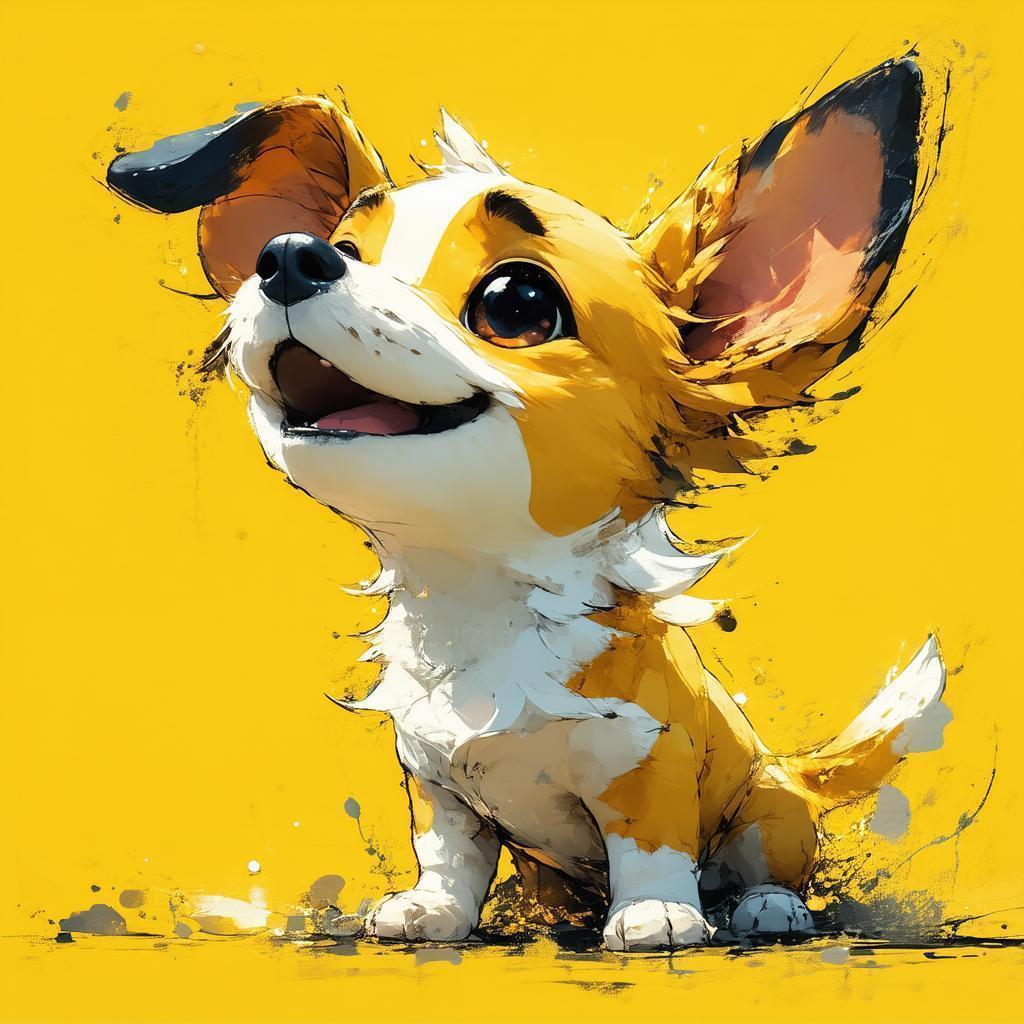 Playful Anime Dog on Yellow Shirt