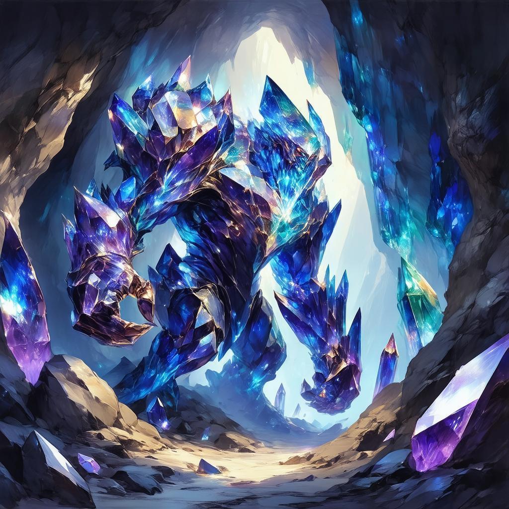 Gemstone Golem Shambling Through Crystal Caverns