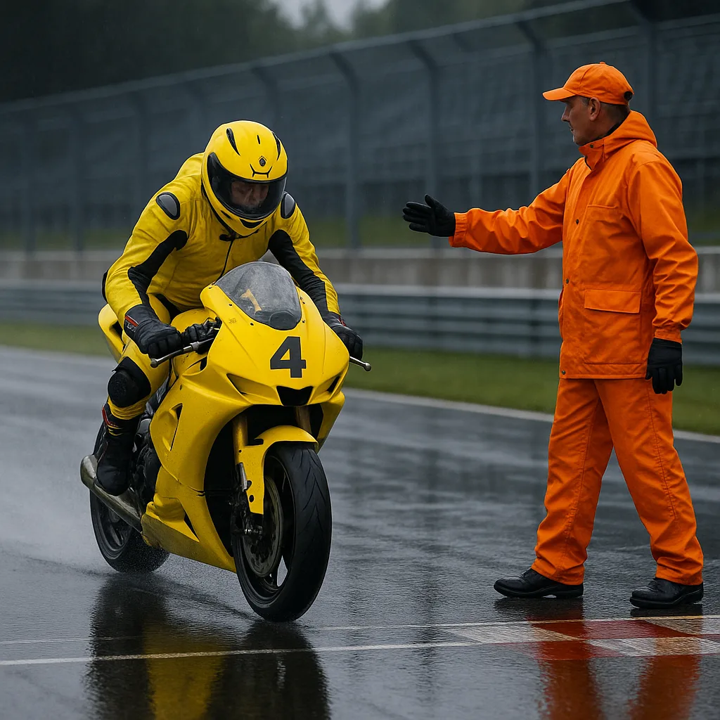 Motorcyclist in Yellow Gear on a Bright Yellow Racing Bike