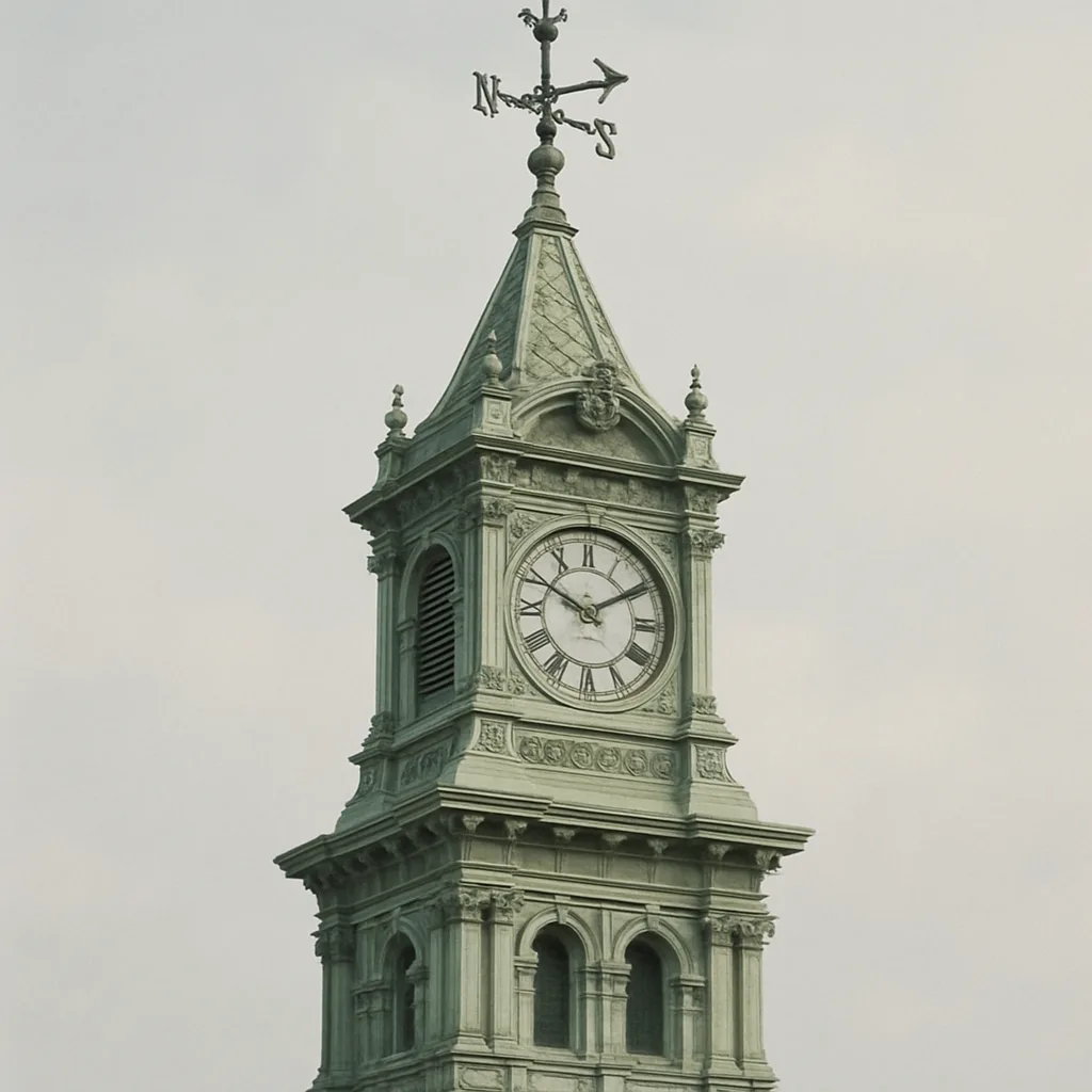 Pale Green Clock Tower with Ornate