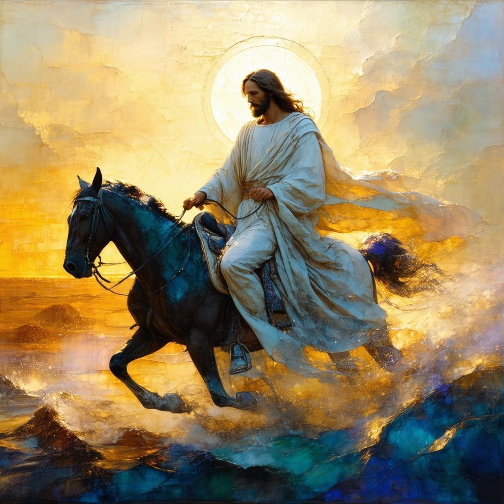 Tron Legacy Jesus Riding Horseback in Encaustic