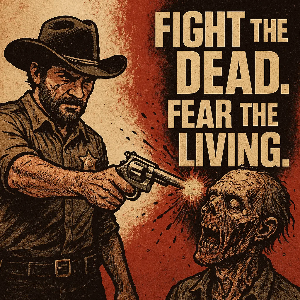 Sheriff in a Cowboy Hat Shoots a Decaying Zombie