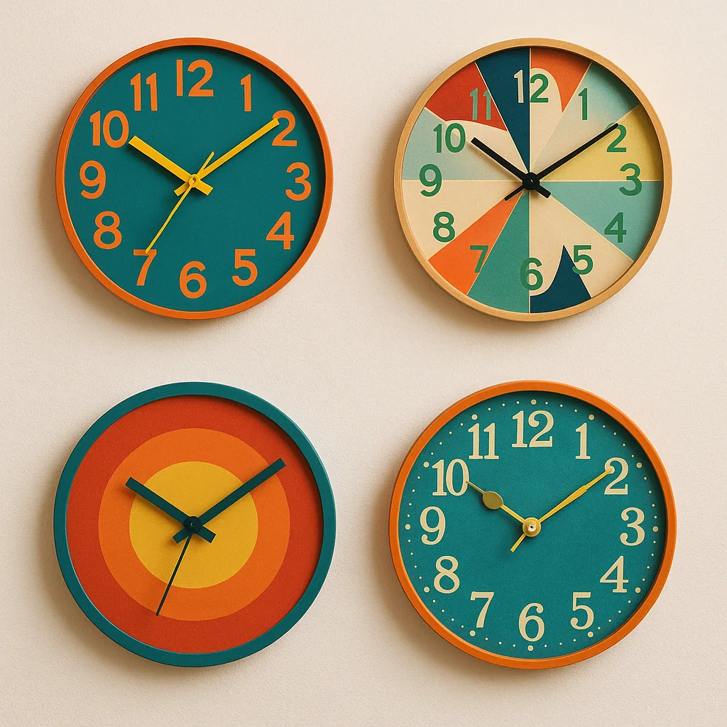 Showcasing Four Distinct Wall Clocks