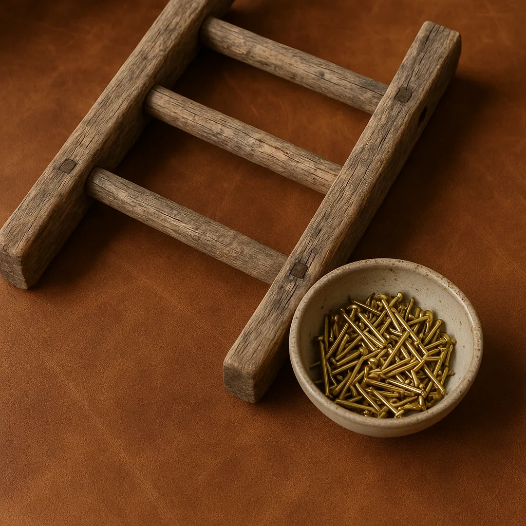 Brass Nails for the Cabinet Are Kept in a Ceramic