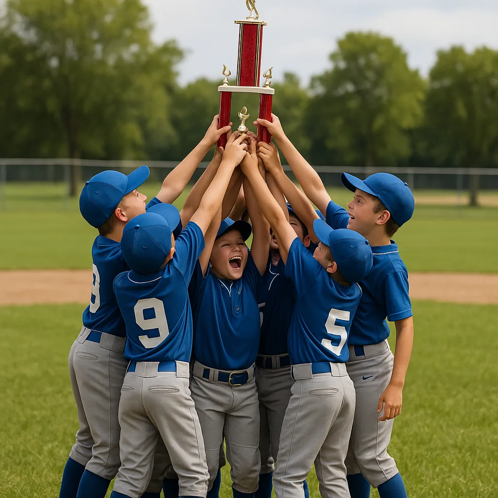 Youth Baseball Team in Blue Uniforms Gathers