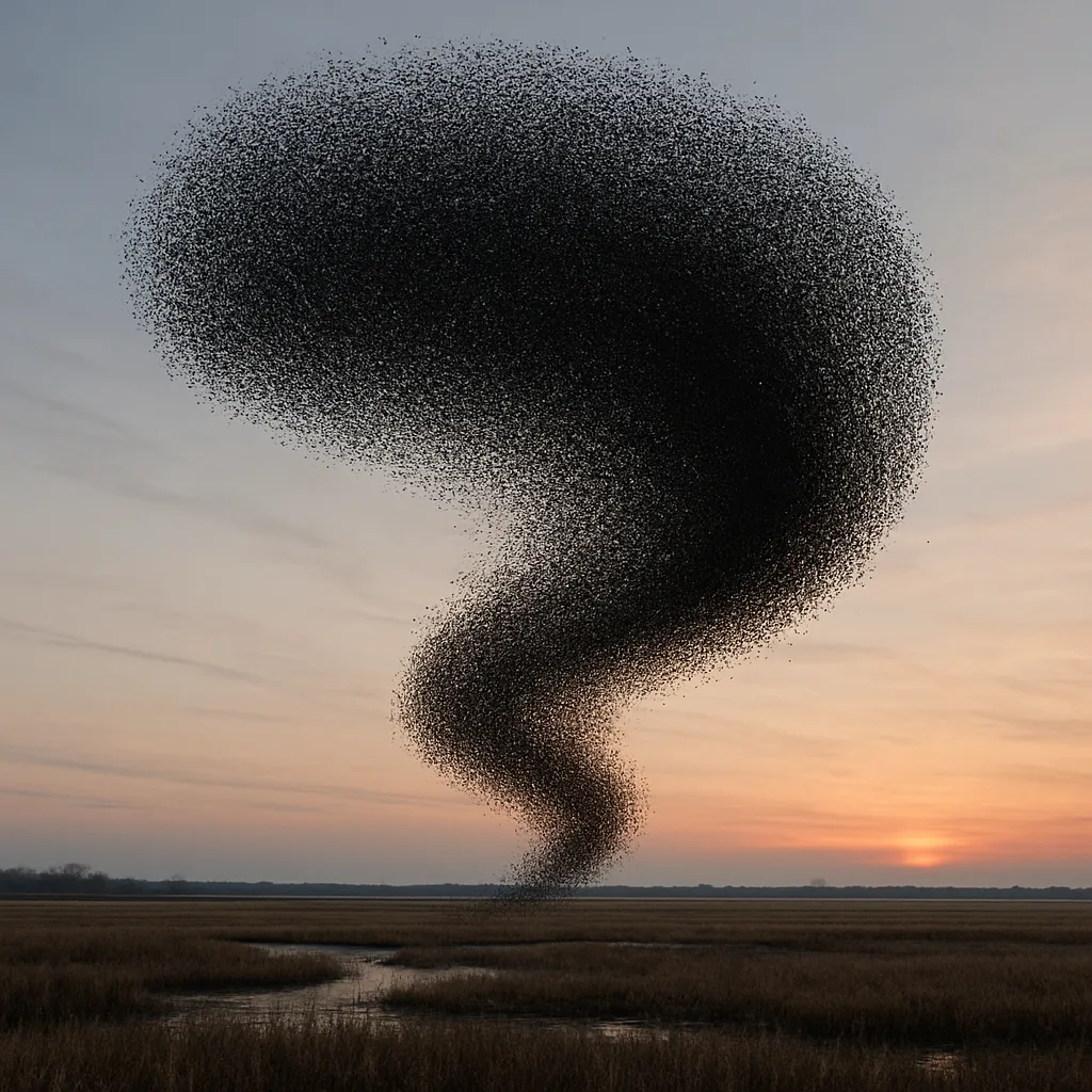 Massive Flock of Countless Tiny Starlings Forms