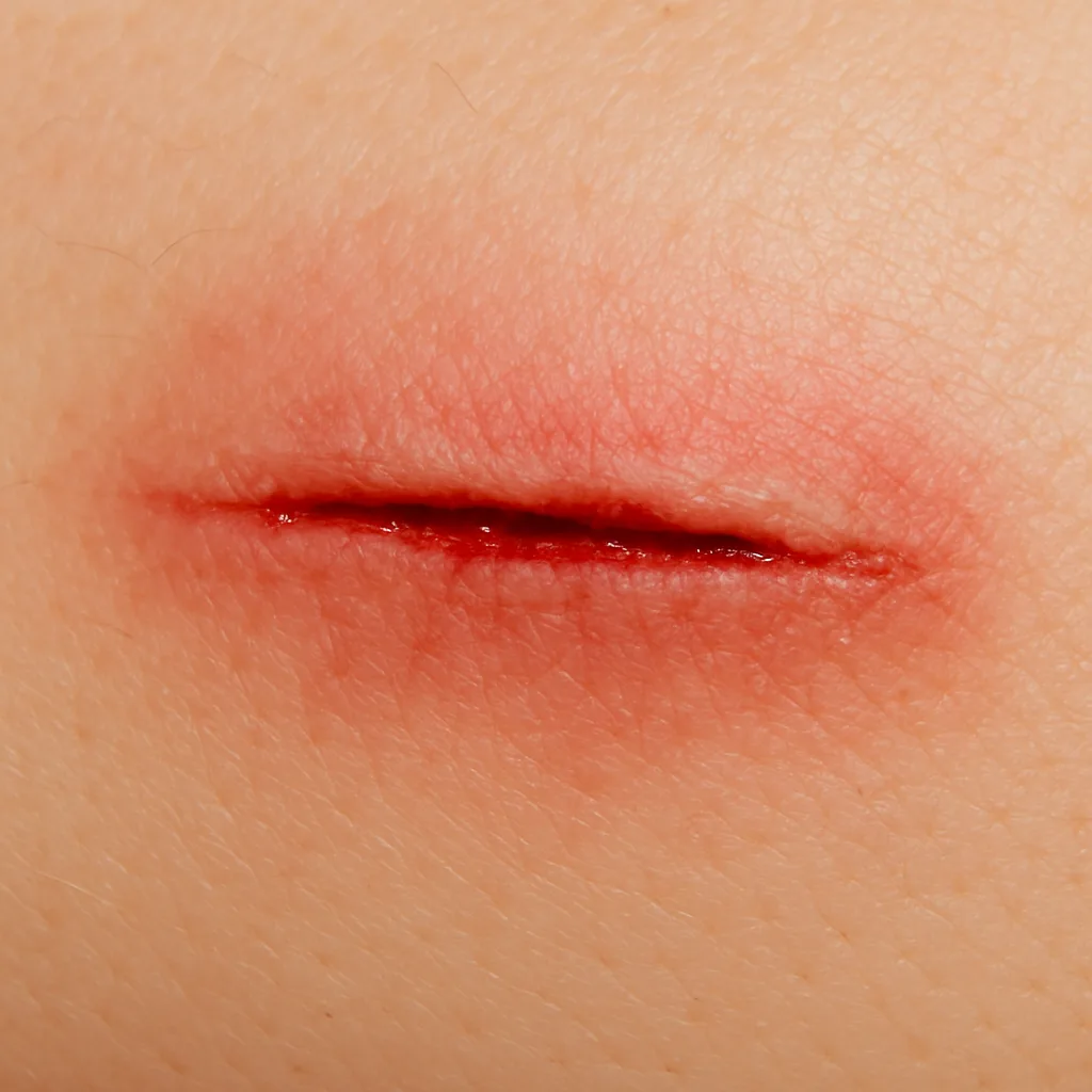 Visible Wound on Human Skin Characterized by Red Coloration