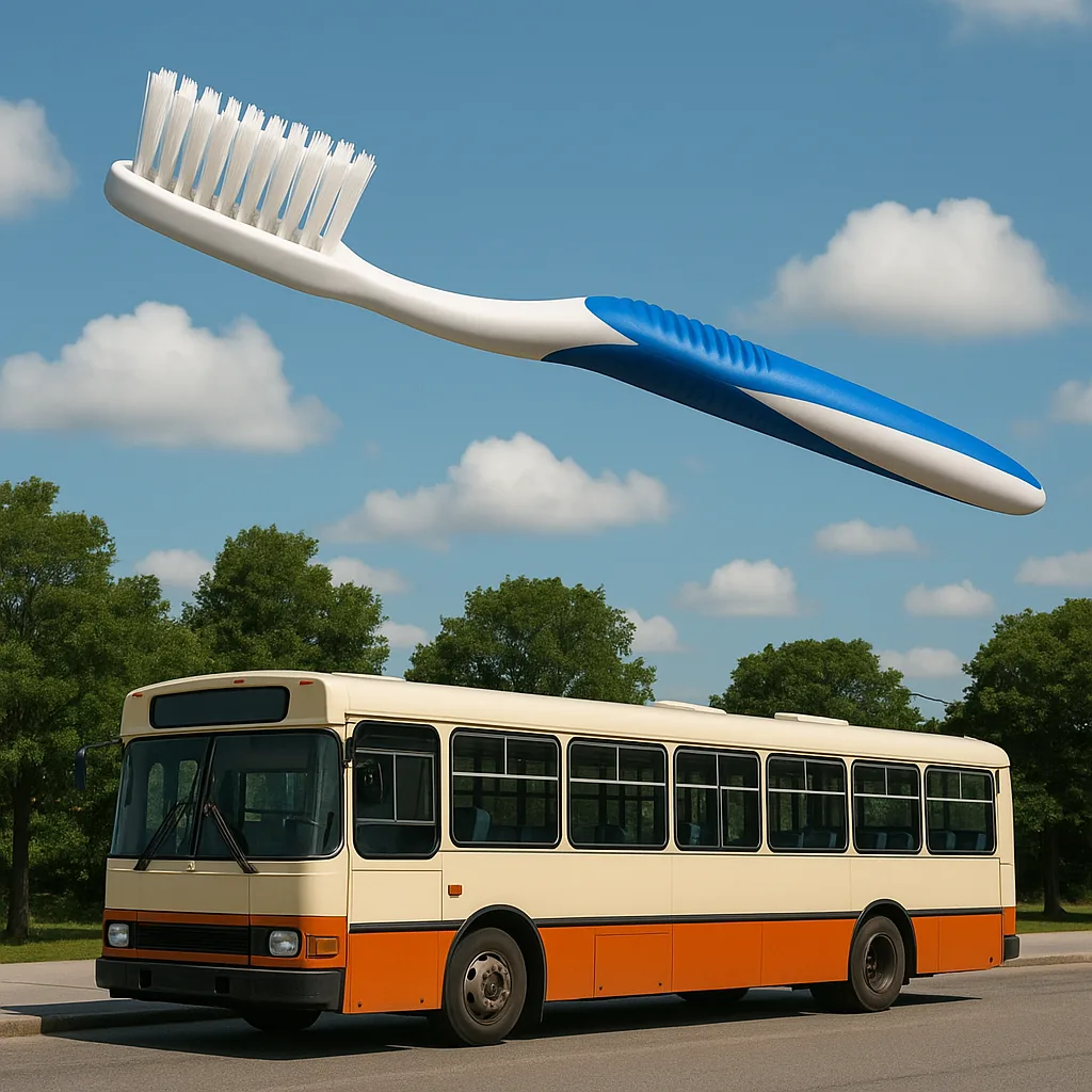 Toothbrush Suspended in the Air Above a Stationary Bus