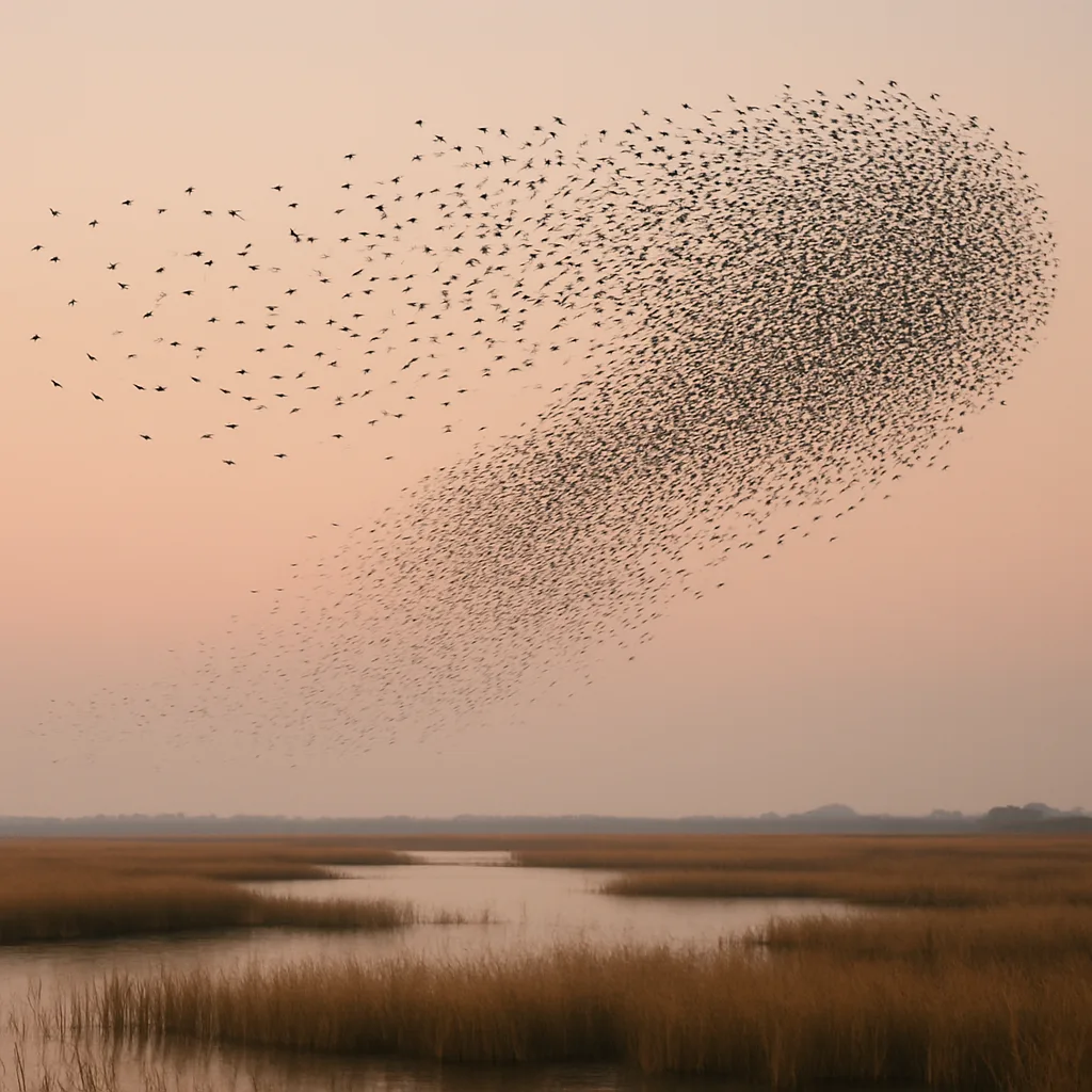 Vast Flock of Migratory Birds Forms a Dynamic