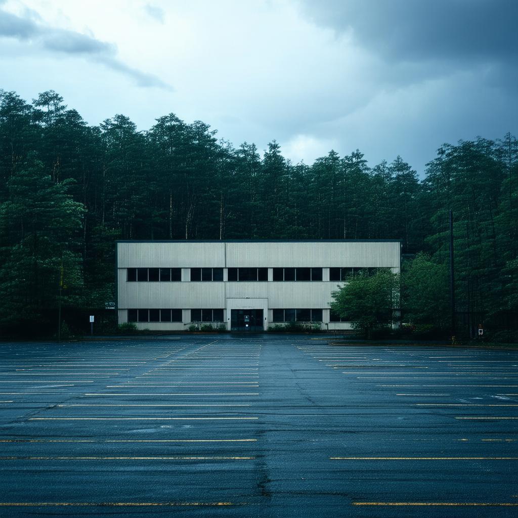 Moody Commercial Building Behind Grainy Parking Lot