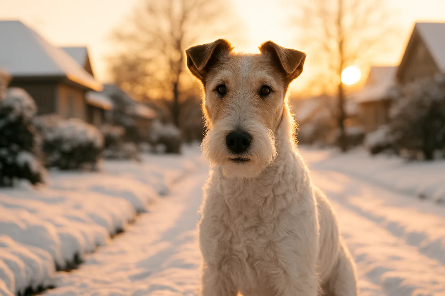 Amidst Snow-covered Rooftops and Driveways on a Crisp Winter