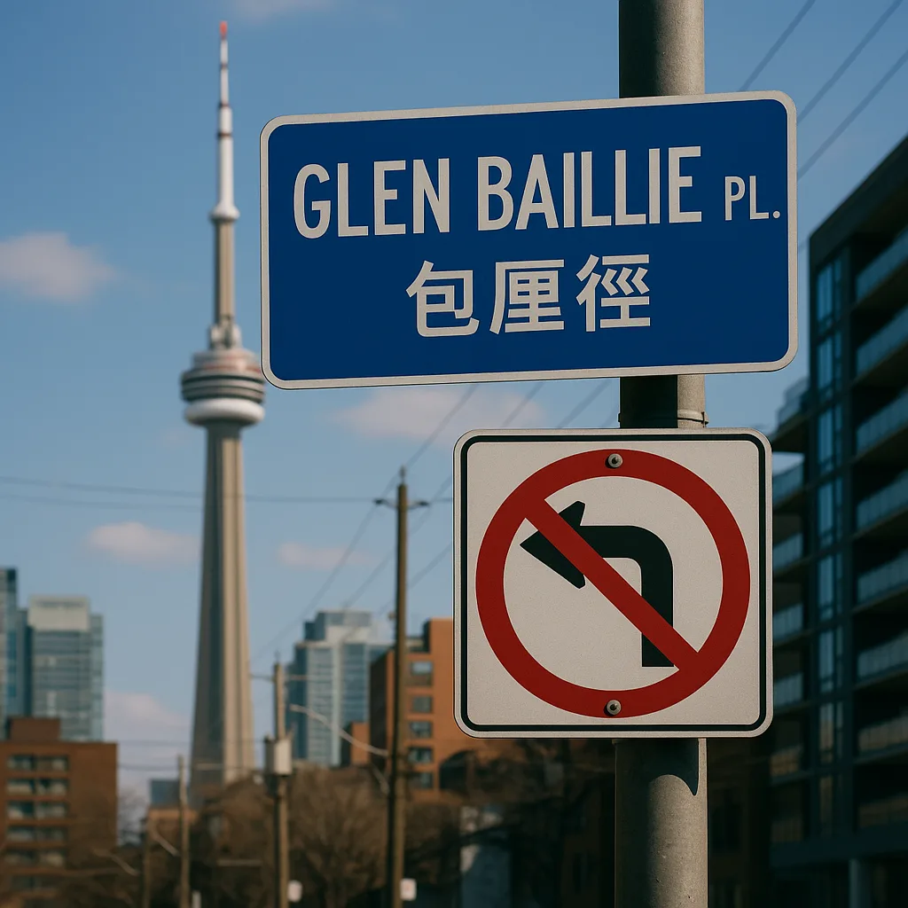 Street Sign for Glen Baillie Place with Chinese Characters