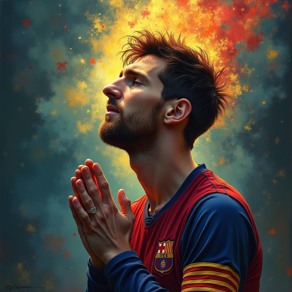 Lionel Messi in Prayer With Expressionist Fire