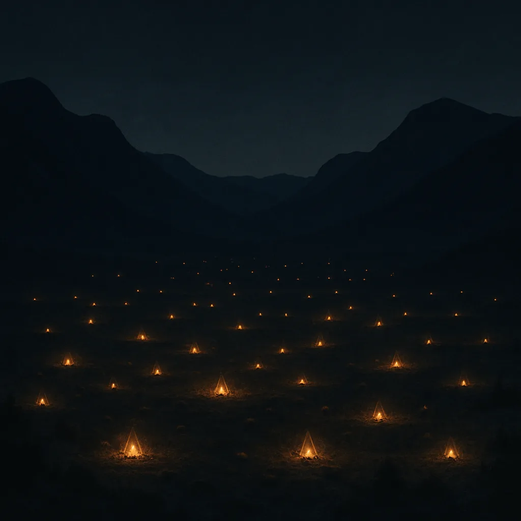 Multitude of Distant Campfires Twinkle Like Fallen Stars