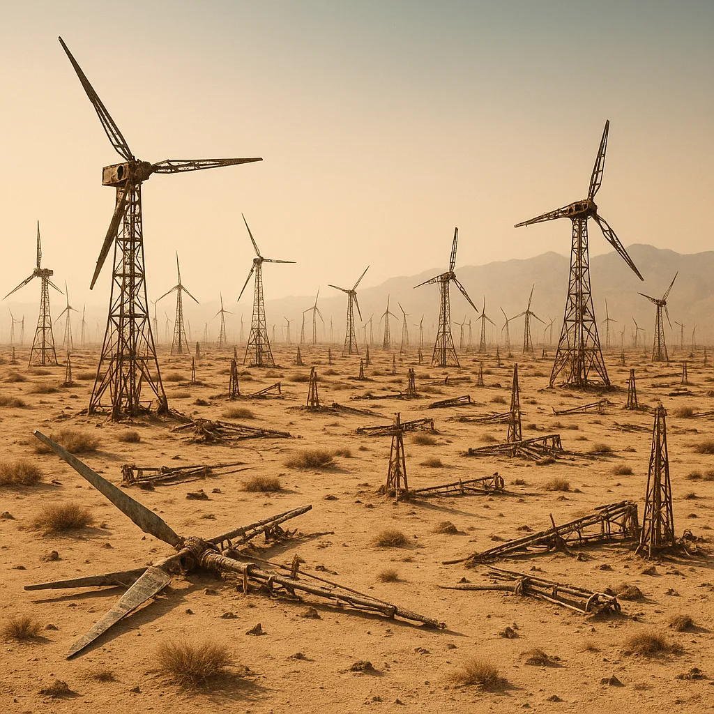 Countless Skeletal Remains of Abandoned Wind Turbines Dot a Desolate