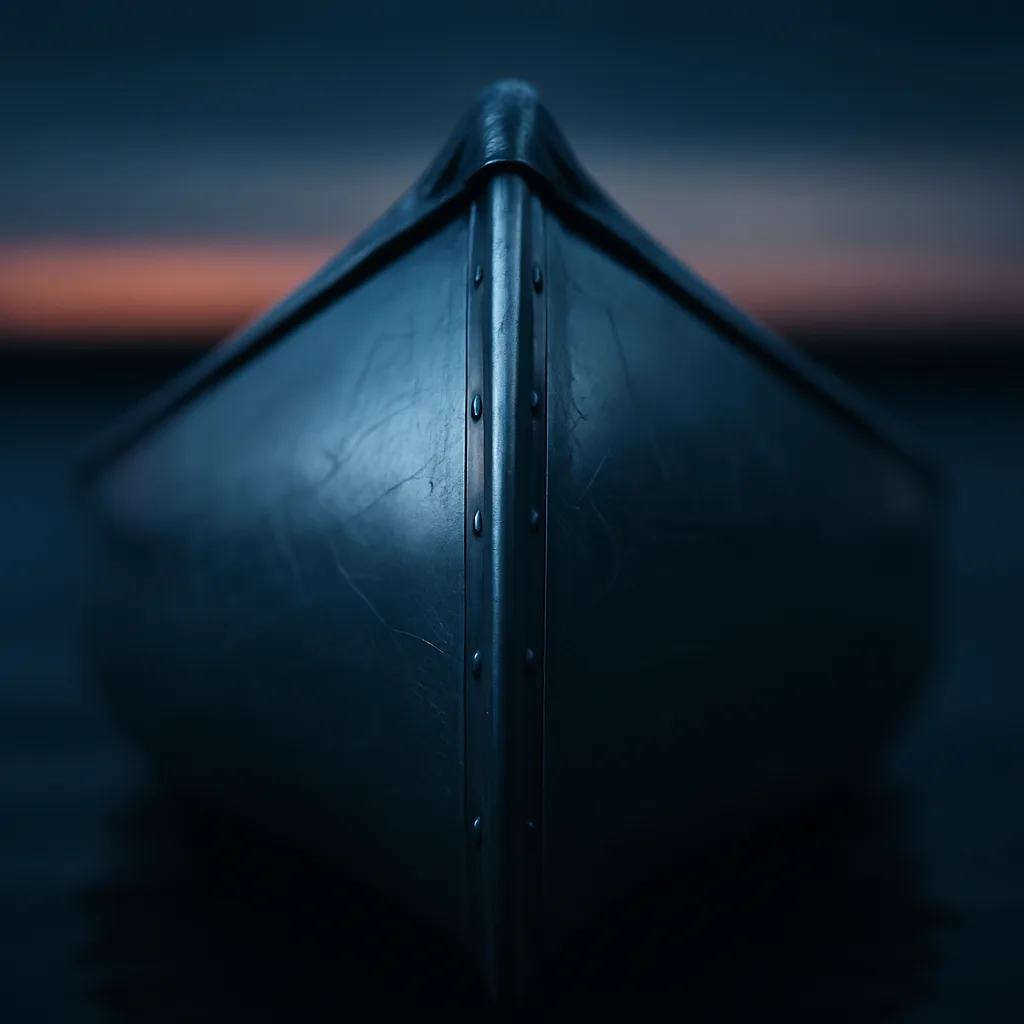 Polished Aluminum Canoe in Sharp Macro Focus Gleams under Dim