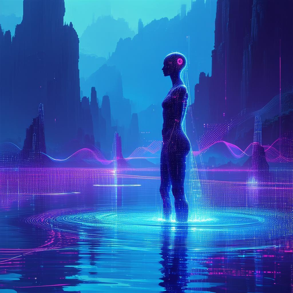 Utopian AI Meditation in Blue Frequency Waves