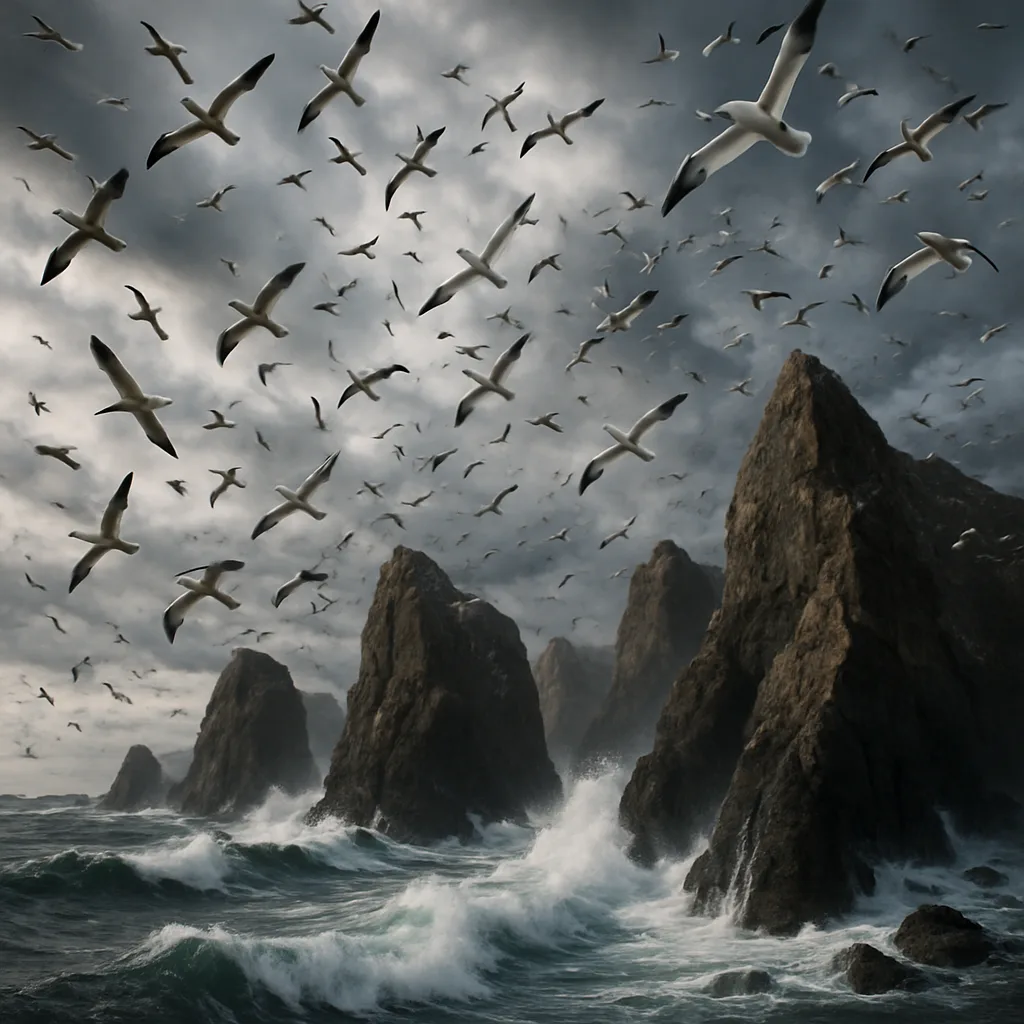 Immense Flock of Seabirds Wheels and Dives