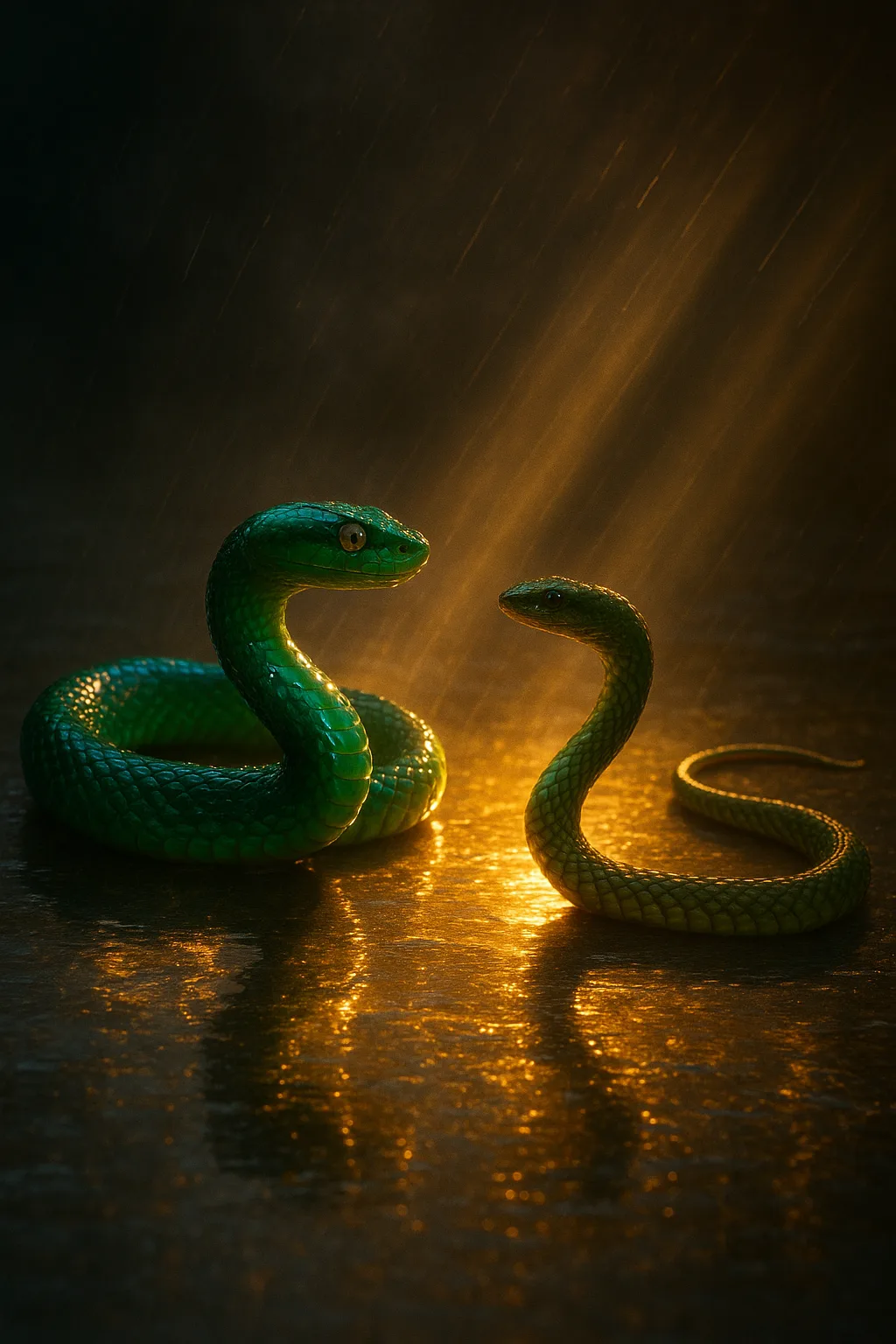 Emerald Green Snake with a Glossy Reflective Sheen