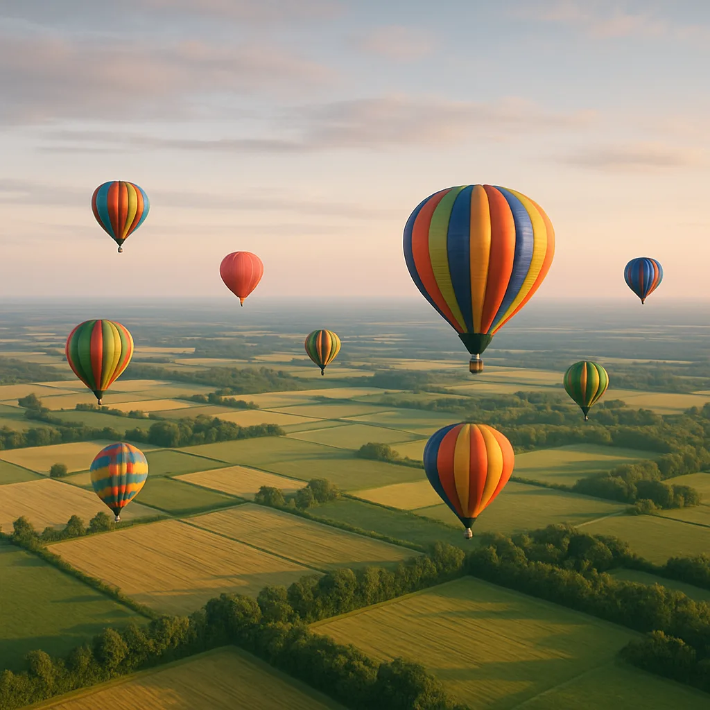 Several Colorful Hot Air Balloons Drift Serenely Above a Vast