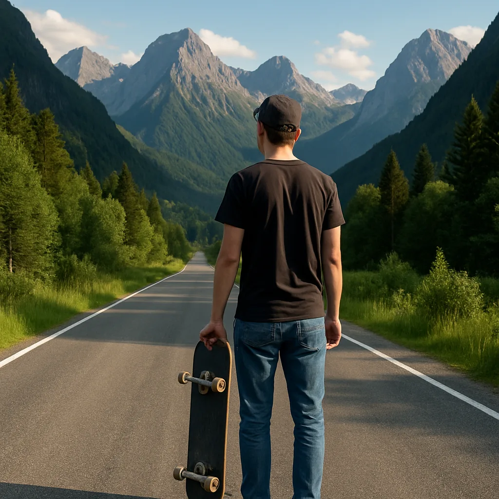 Person Standing on a Paved Road Holding a Skateboard