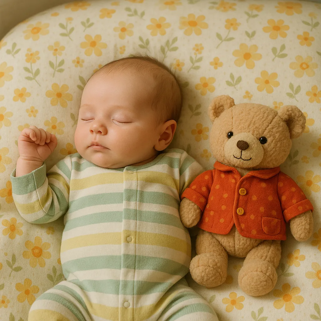 Newborn Lies Peacefully Asleep on a Soft Mattress