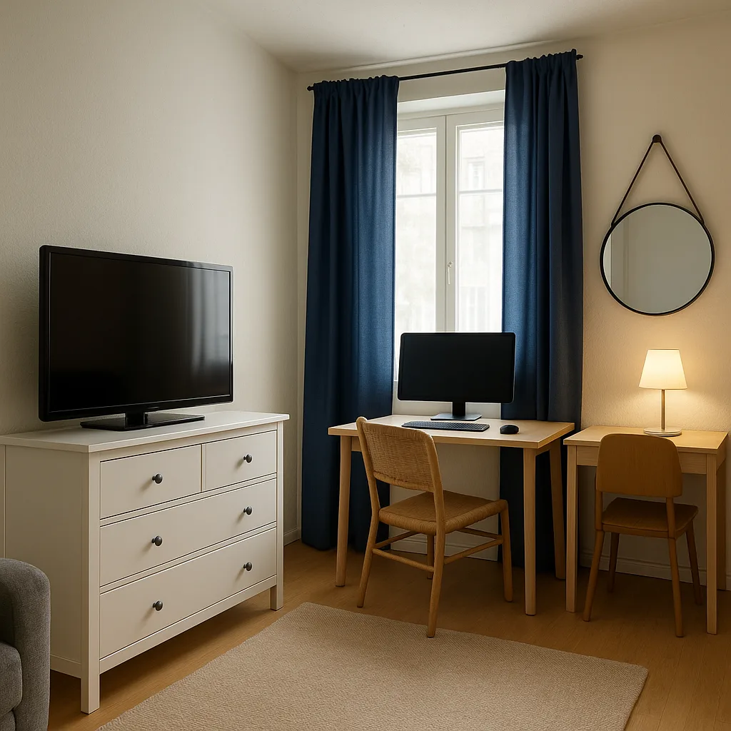 Small Living Room with a TV on a White Dresser
