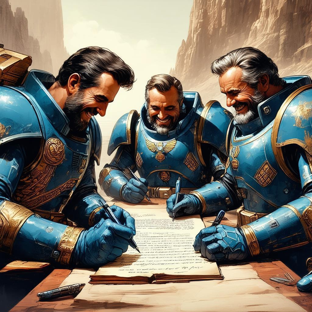 Smiling Space Marines Writing to the Emperor