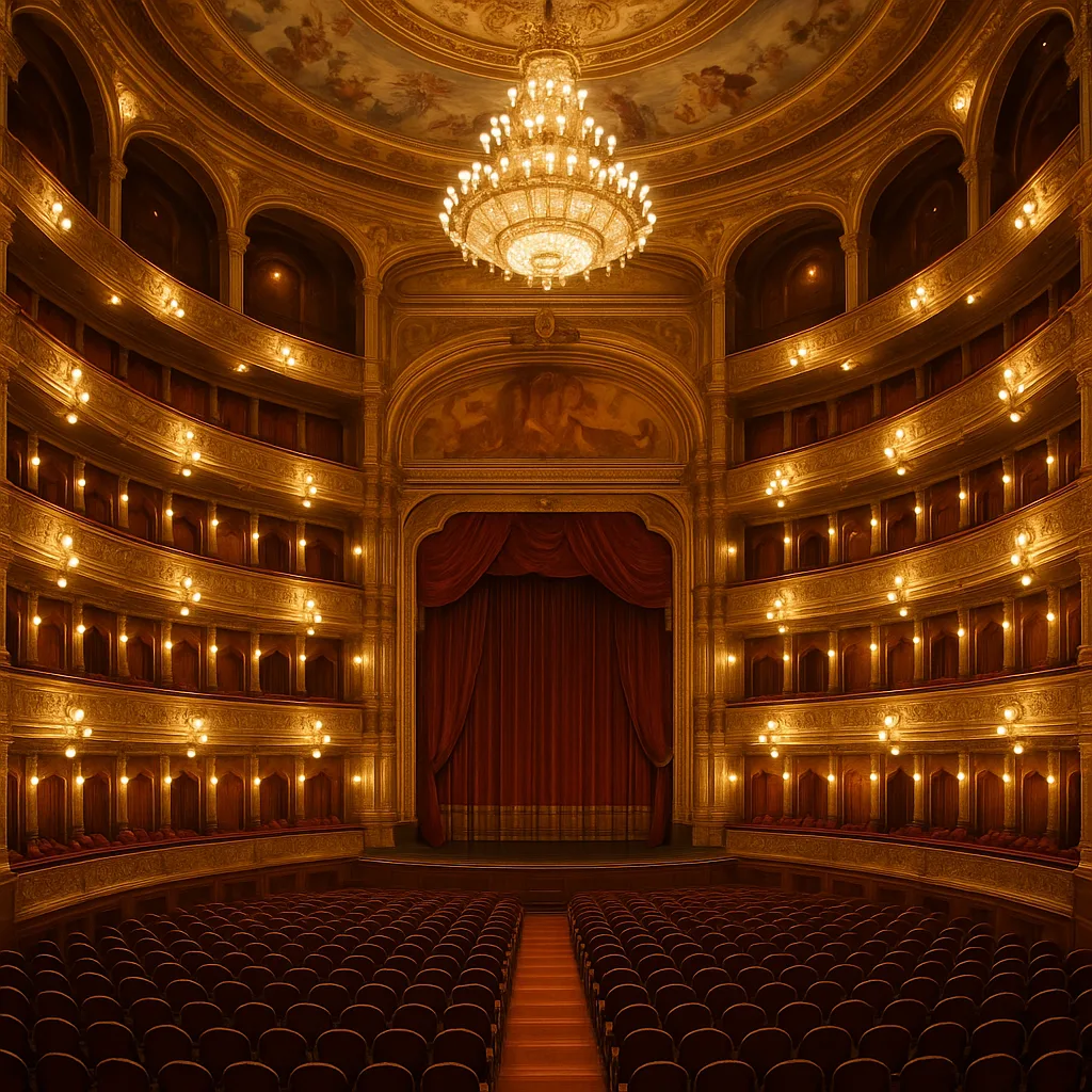 Lavishly Adorned Interior of Teatro Colón Highlighted by Intricate Classical