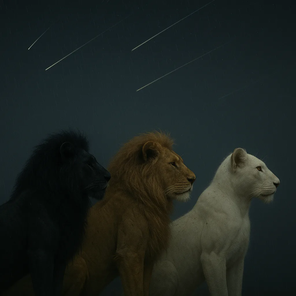 Three Distinct Lions—the First with an Athletic Build