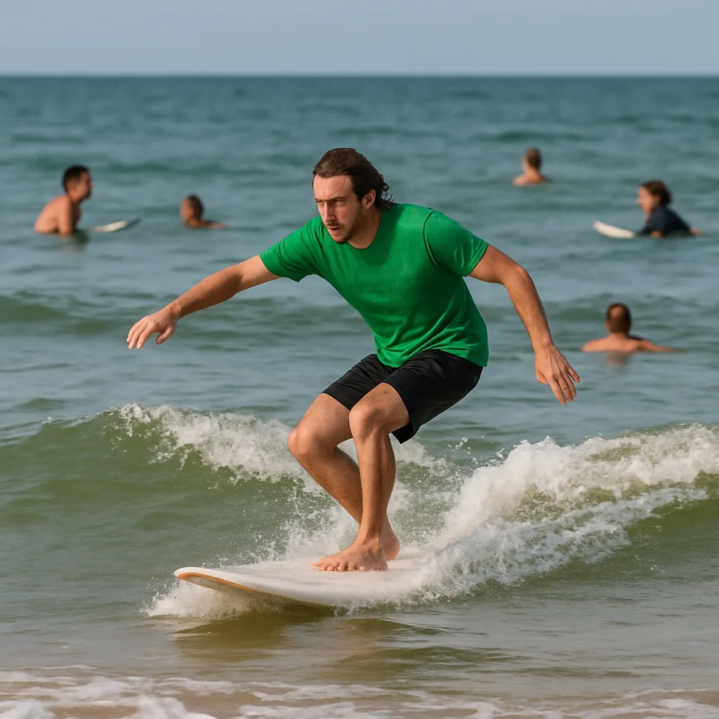 Person Wearing a Green Shirt Is Surfing on Small Waves