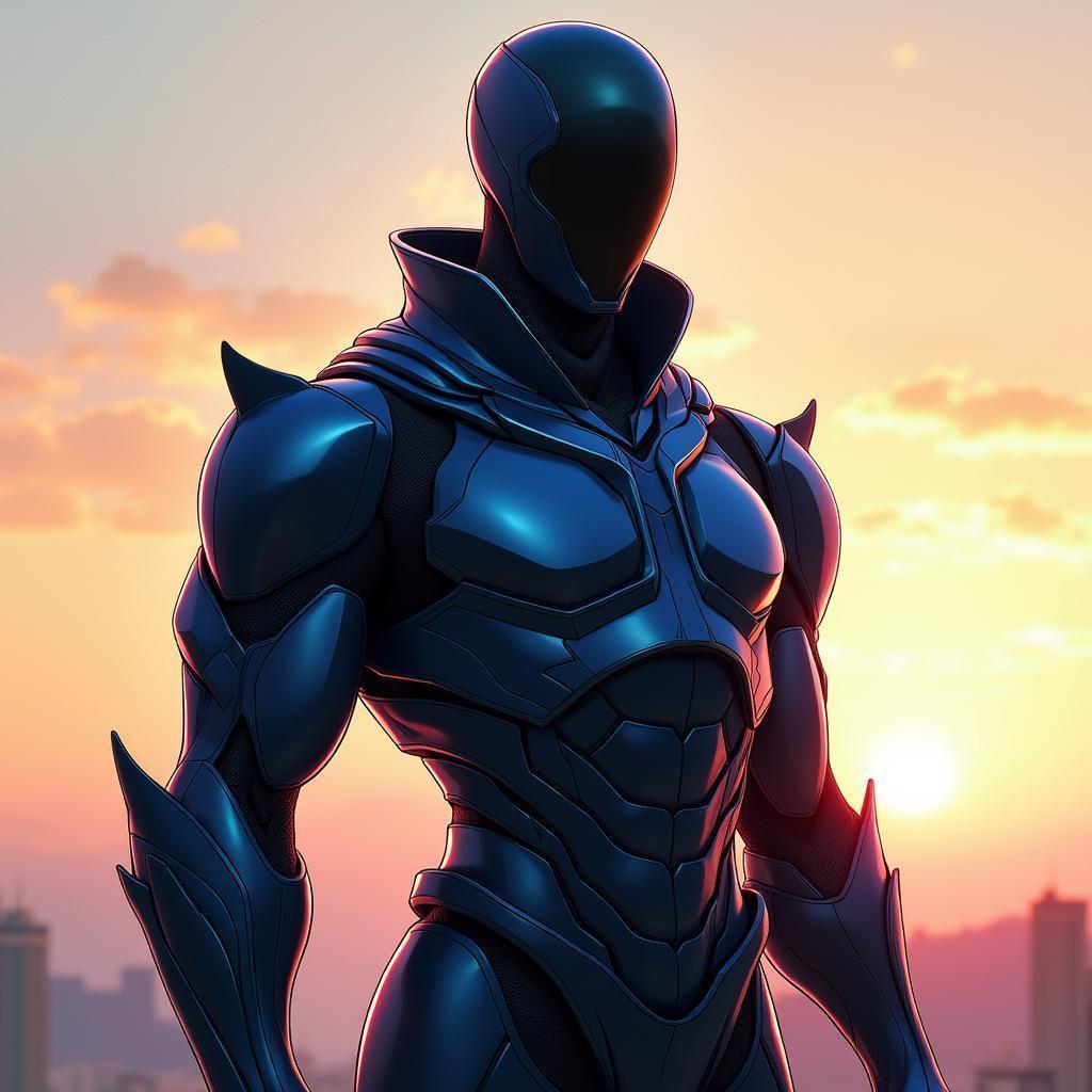 Sleek Anime Warrior in Iridescent Onyx Armor