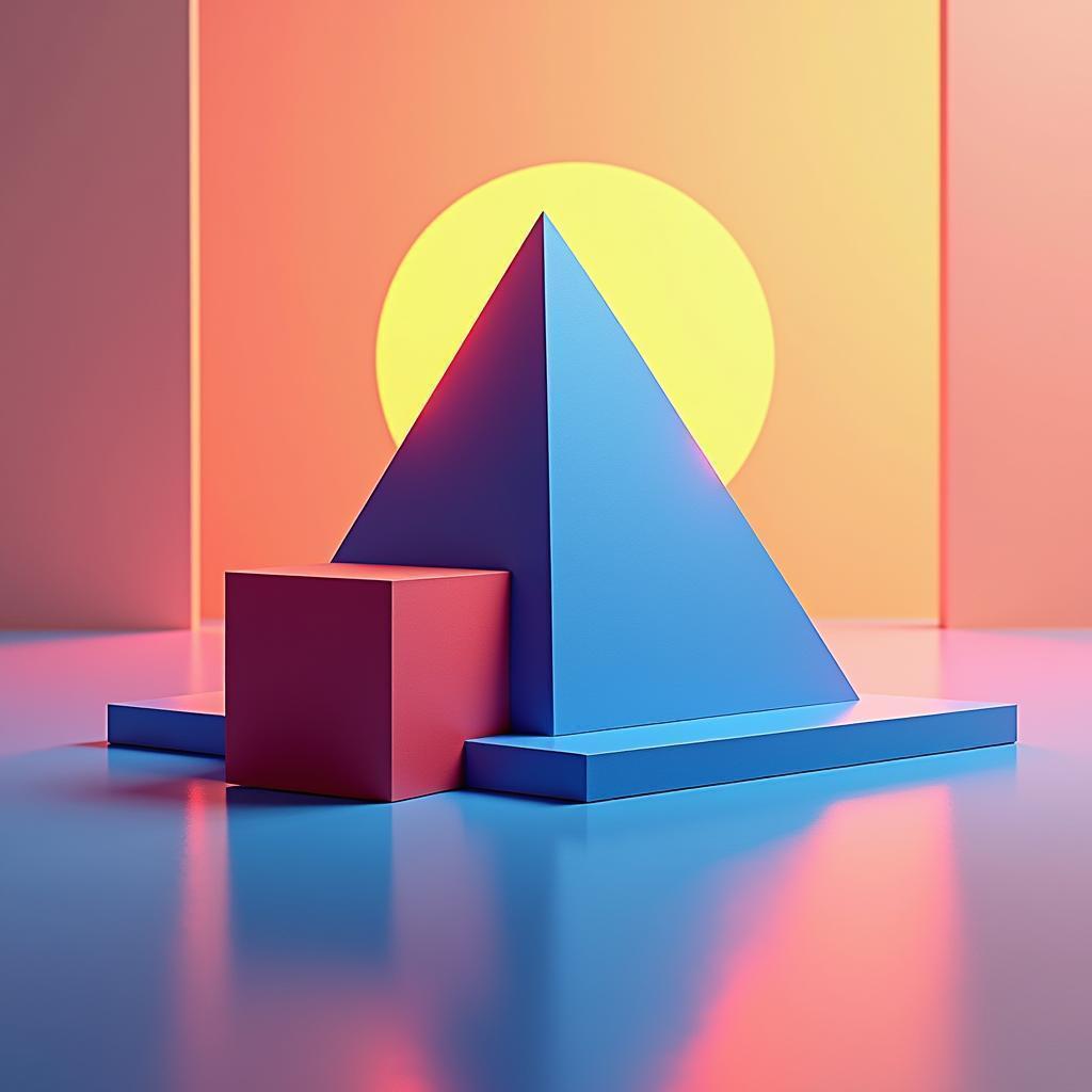 Red Block Beside Blue Pyramid in Gradient