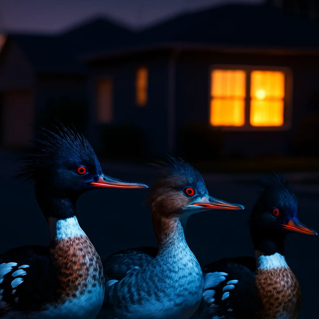 Three Varied Red-breasted Mergansers