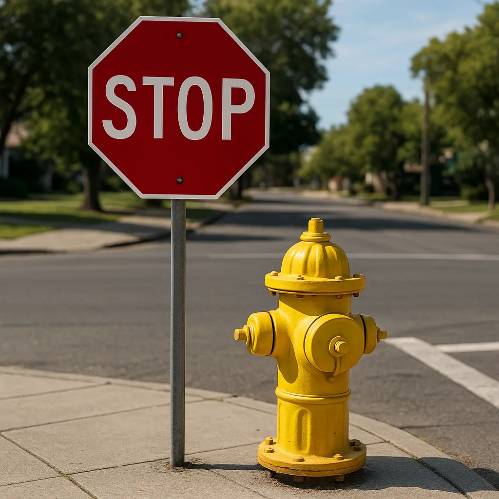 Stop Sign and a Yellow Fire Hydrant
