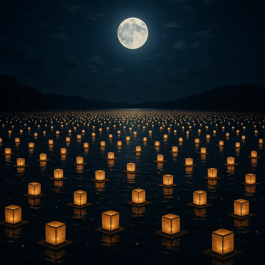 Immense Flotilla of Countless Tiny Paper Lanterns Drifts Serenely