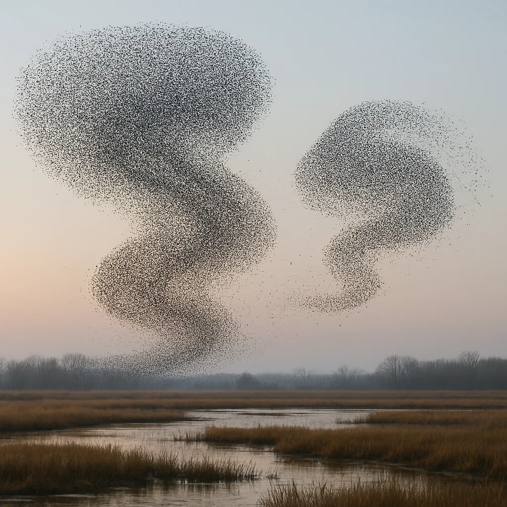 Immense Flock of Thousands of Starlings Creates