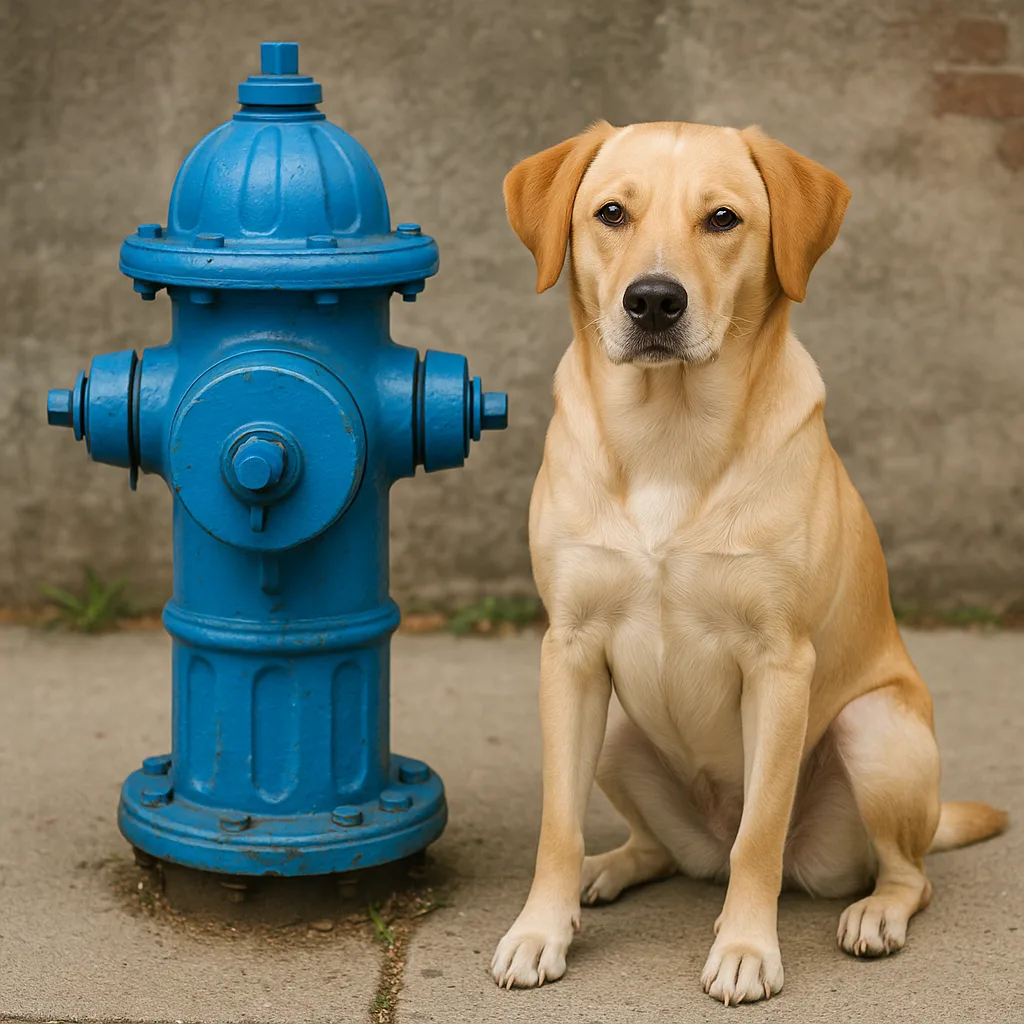 Picture Showing a Dog Seated Beside a Fire Hydrant