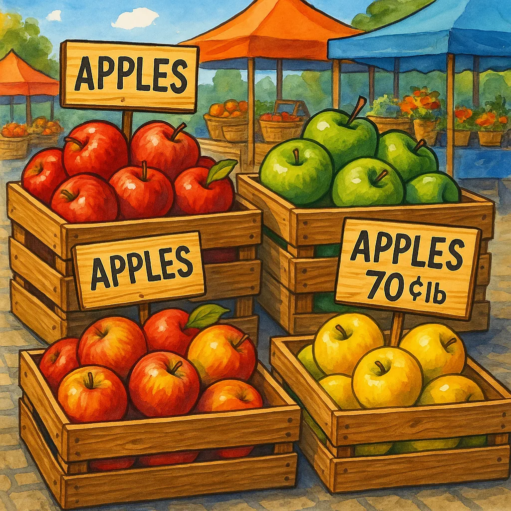 Colorful Outdoor Market Scene Featuring Wooden Crates