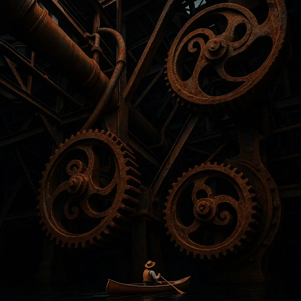 Off-center Canoe Is Dwarfed by Coolly Side-lit