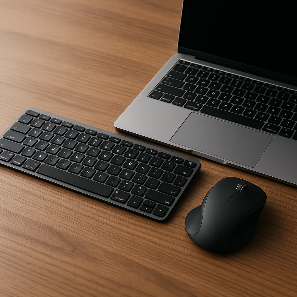 Modern Laptop Sits on a Wooden Desk