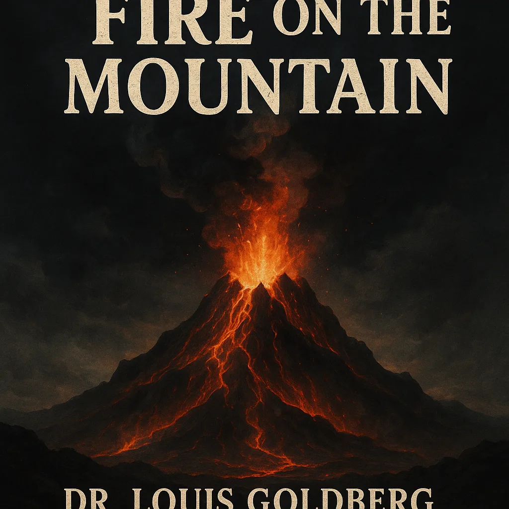 Flaming Mountain with Smoke Rising under a Dark Sky
