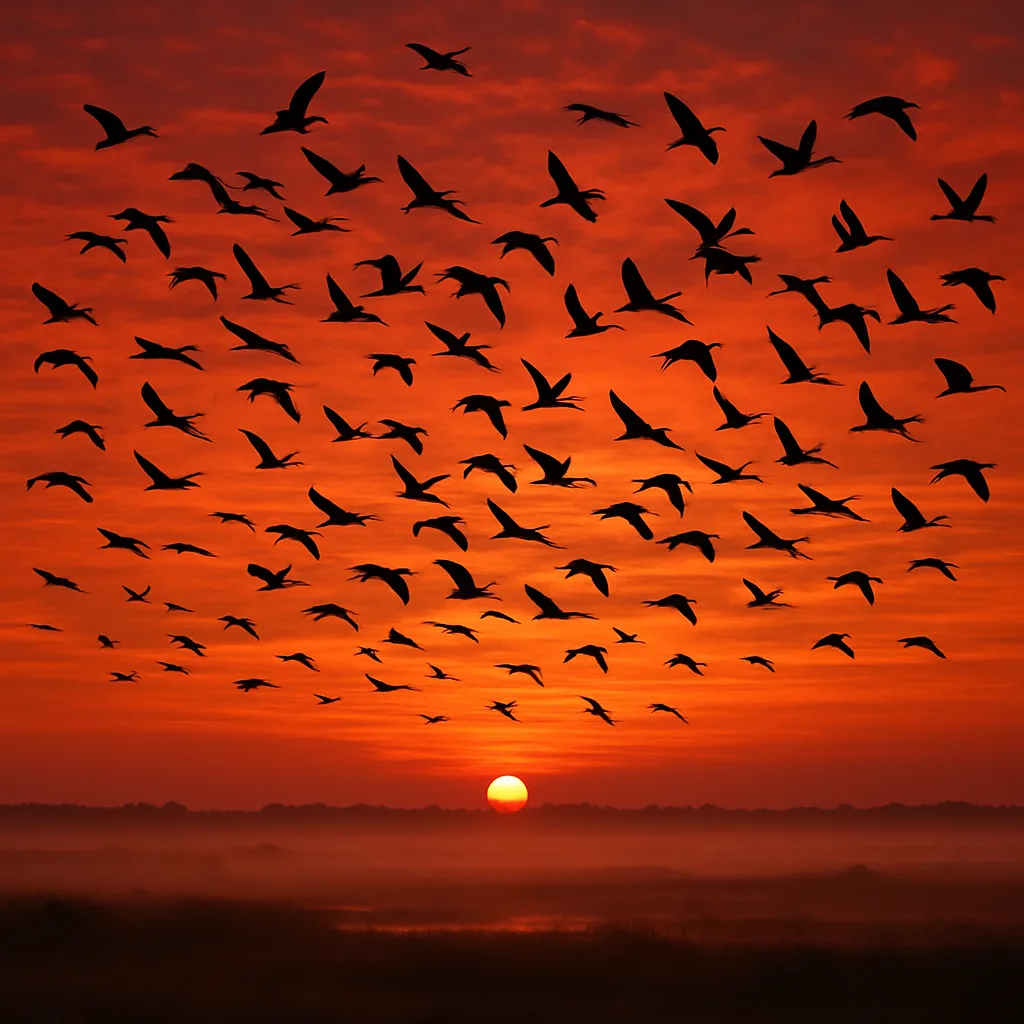 Vast Flock of Migratory Birds Silhouettes