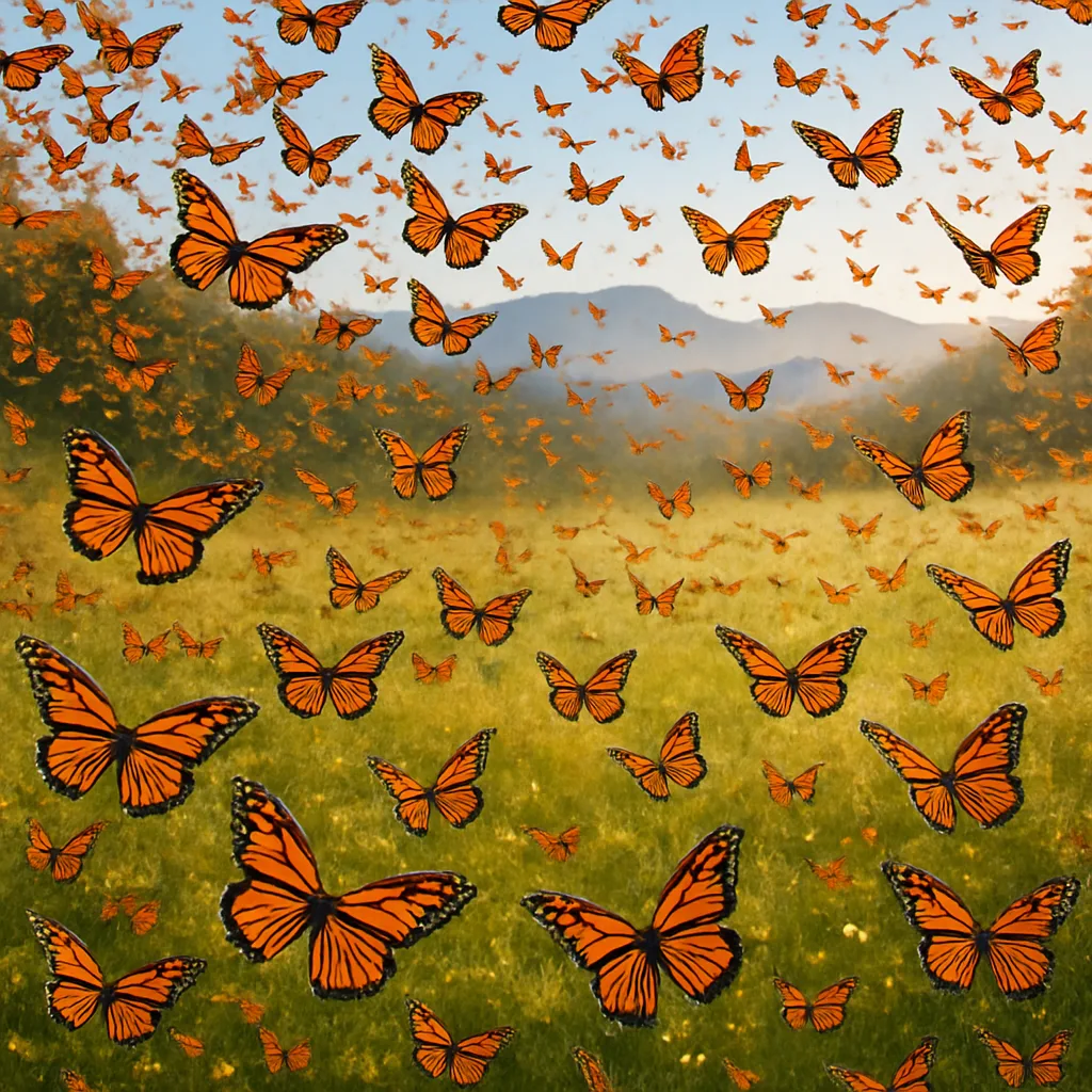 Thousands of Vibrant Monarch Butterflies Flutter in a Dense Cloud
