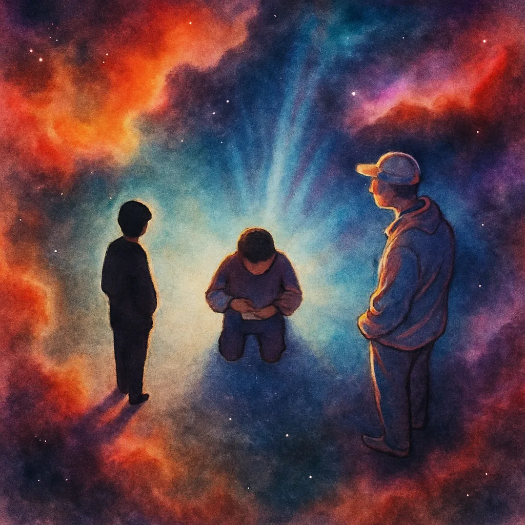 Three Small Figures Interact
