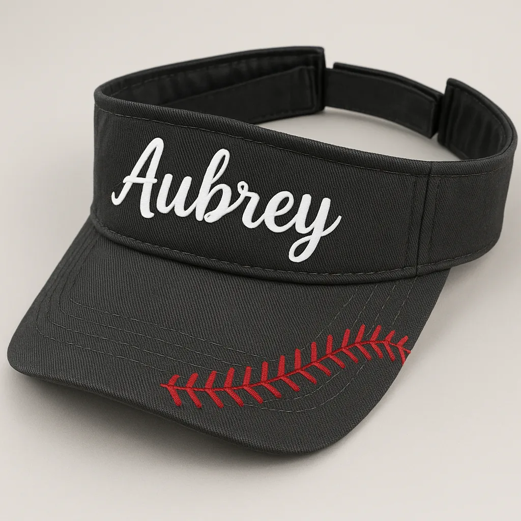 Dark Gray Visor with the Name "Aubrey" in White Script